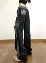 Loose Straight Tie-dyed Metal Button Pocket Jeans