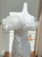 White Sequined Embroidered Fishtail Long Dress