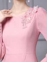 Pink Long Sleeve Mother Of The Bride Dress