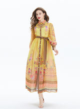 Retro Breasted Slim Printed Chiffon Dress