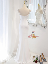 White Mermaid Spaghetti Straps Beading Wedding Dress