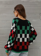 V-neck Check Contrast Pullover Sweater