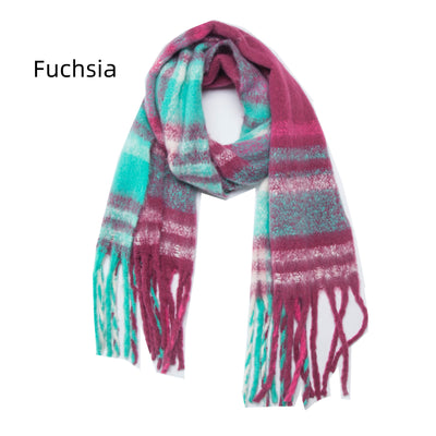 Women Plaid Fringed Scarf