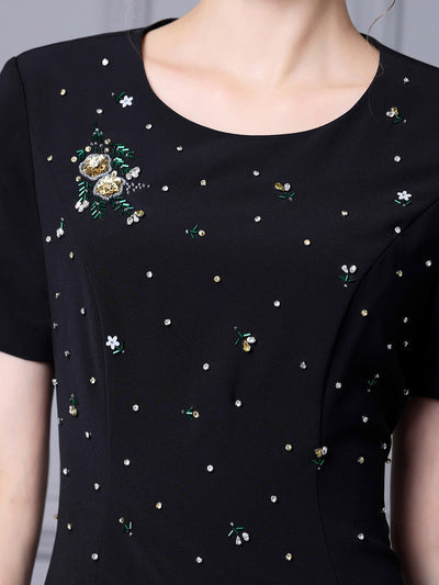 Black Short Sleeve Beading Mother Of The Bride Dress