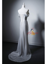 White Satin Mermaid Off the Shoulder Wedding Dress
