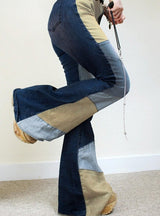 Multi-color Stitching Irregularly Washed Jeans