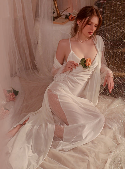 Long Gauze Suspender Nightgown Robe Suit