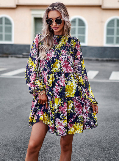 Women Printed Long-sleeved Dress