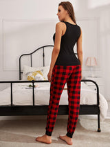 Vest Plaid Pajama Two Piece Suit