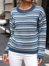 Striped Long-sleeved Round Neck Sweater