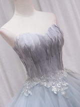 Gray Tulle Feather Appliques Homecoming Dress