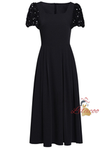 Black Sequins Puff Sleeve Mother Of The Bride Dress