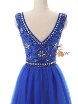 Blue Tulle Crystal Beading Homecoming Dress