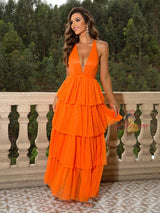 V-neck Mesh Pleated V-neck Dress