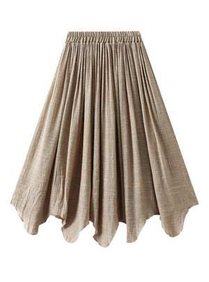 Thin Cotton and Linen Irregular High Waist Skirt