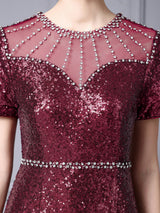 Gold Sequins Beading Short Sleeve Mother Of The Bride Dress