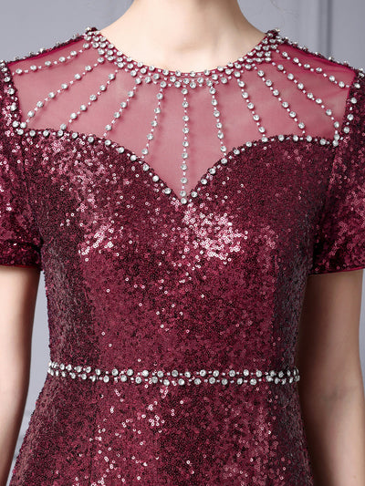 Gold Sequins Beading Short Sleeve Mother Of The Bride Dress