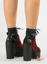 Retro Lace Red High-heeled Thick-heeled Platform Boots