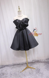 Black Satin Strapless Homecoming Dress
