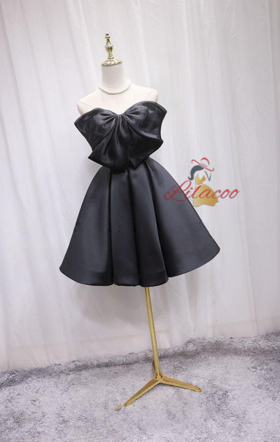 Black Satin Strapless Homecoming Dress