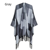 Fringed Double-sided Plaid Split Shawl