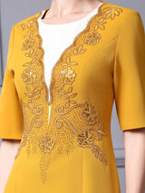 Yellow Short Sleeve Mother Of The Bride Dress