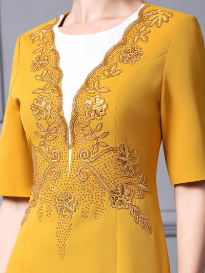 Yellow Short Sleeve Mother Of The Bride Dress
