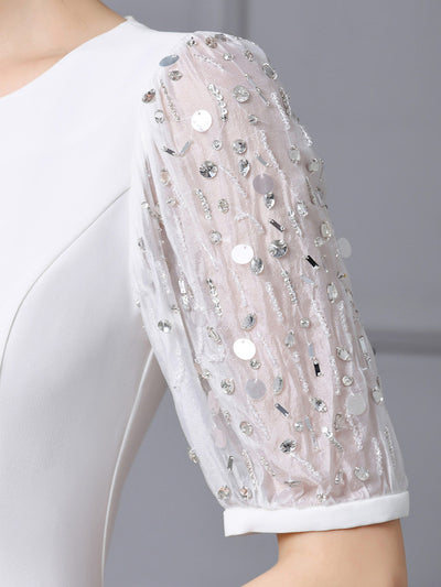 White Beading Sequins Mother of the Bride Dress