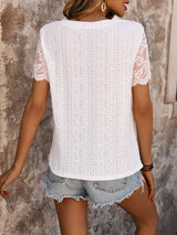 Summer Lace Stitching Round Neck T-shirt