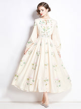 Printed Long-sleeved Slim Chiffon Dress