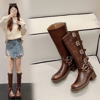 Women Retro Colored High Cowboy Boots