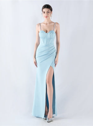 Mermaid Spaghetti Straps Pleats Prom Dress