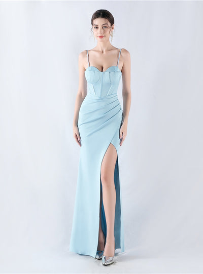 Mermaid Spaghetti Straps Pleats Prom Dress