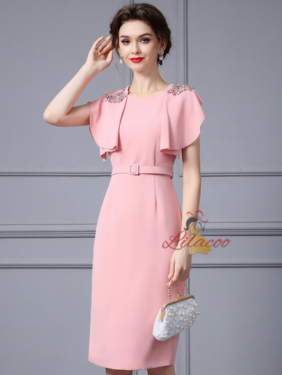Pink Scoop Neck Crystal Beading Mother Of the Brides Dress