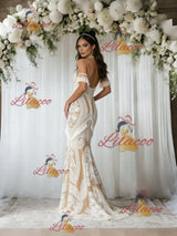 White Mermaid Lace Halter Tassel Wedding Dress