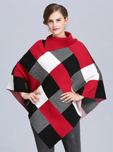 Plaid Lapel Pullover Cloak Shawl