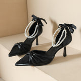 Pearl Buttons Pointed Stiletto Heels