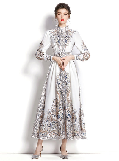 Holiday Long Printed Long Sleeve Dress