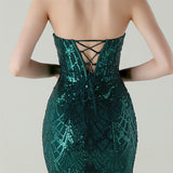 Sequins Tulle Strapless Beading Prom Dress