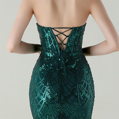 Sequins Tulle Strapless Beading Prom Dress