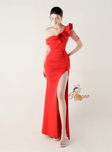 Mermaid One Shoulder Beading Split Prom Dress