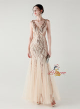 Mermaid Tulle Sequins V-neck Prom Dress