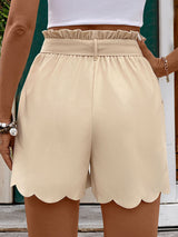 Solid Color Elastic Waist Shell Edges Shorts