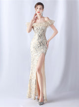 Mermaid Sequins Off the Shoulder Split Prom Dress