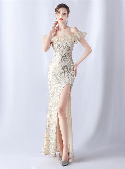 Mermaid Sequins Off the Shoulder Split Prom Dress