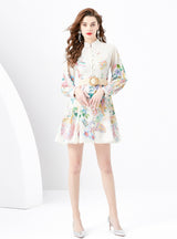 Palace Retro Single-breasted Printed Mini Dress