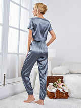 Silk-like Short Top Trousers Suit