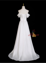White Satin Off the Shoulder Wedding Dress