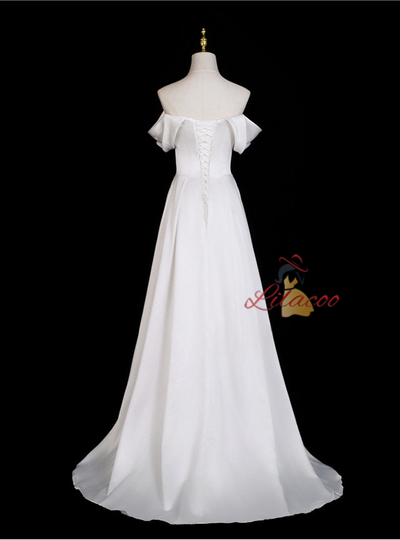 White Satin Off the Shoulder Wedding Dress