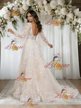 Champagne V-neck Lace Wedding Dress